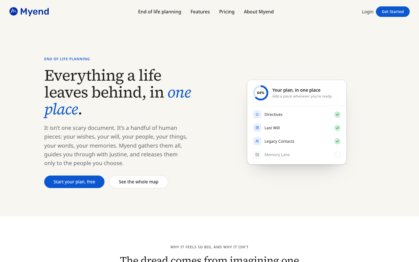 A page on myend.com answering a question about end of life planning